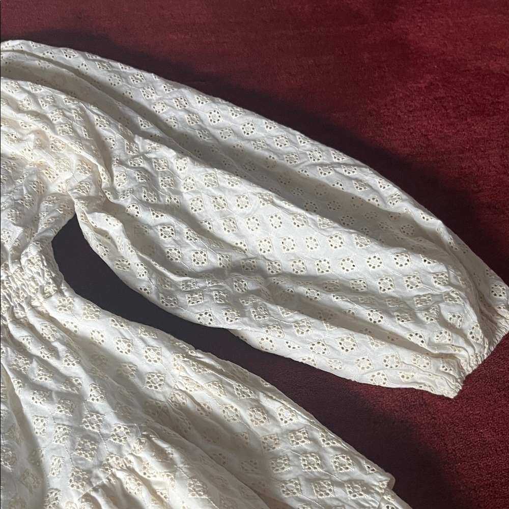 Just Me Ivory Eyelet Mini Dress Balloon Sleeves - Picture 8 of 11